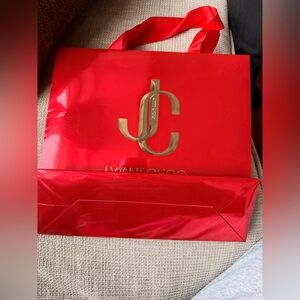 Jimmy Choo Glossy Red Shopping Tote with Gold Logo